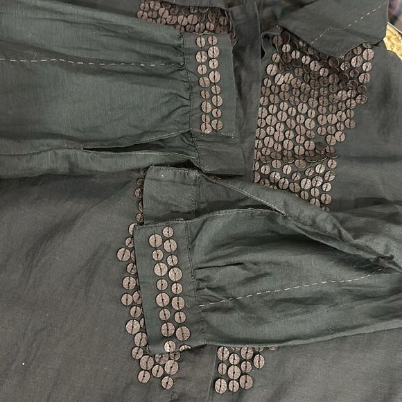 Sportalm Kitzbuhel Black Cotton Silk Blend Embellished Button Down Shirt Size M - Picture 8 of 11